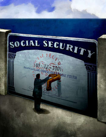Man adjusting spout on Social Security card dam