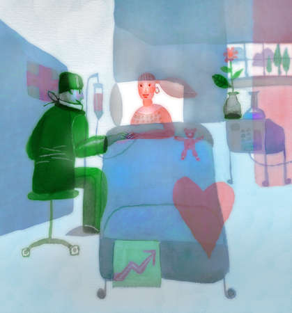 Doctor treating patient in hospital bed